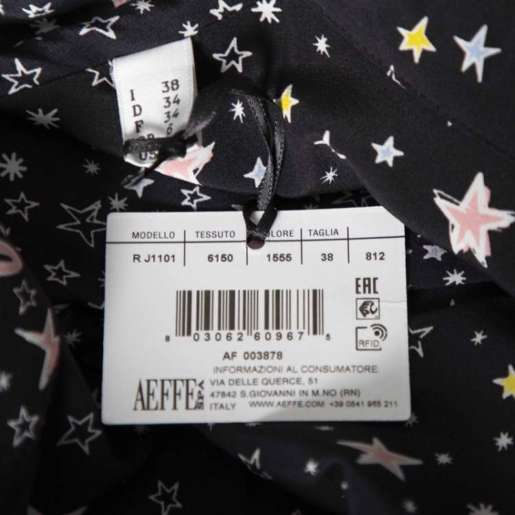 Pre Owned Moschino Boutique Black Star Print Silk Long Sleeve Long Sleeve Bodysuit S