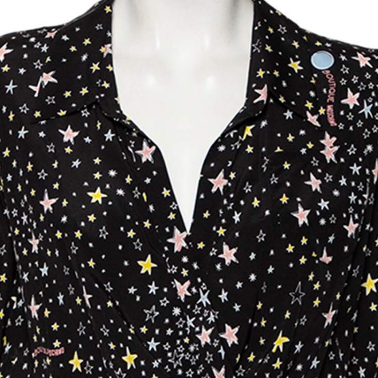Pre Owned Moschino Boutique Black Star Print Silk Long Sleeve Long Sleeve Bodysuit S