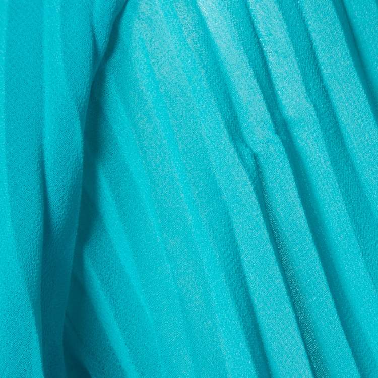 Pre Owned Boutique Moschino Turquoise Blue Plisse Chiffon Overlay Detail Midi Dress S 