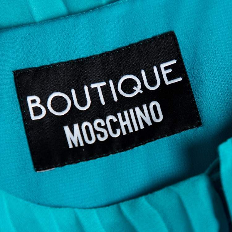 Pre Owned Boutique Moschino Turquoise Blue Plisse Chiffon Overlay Detail Midi Dress S 