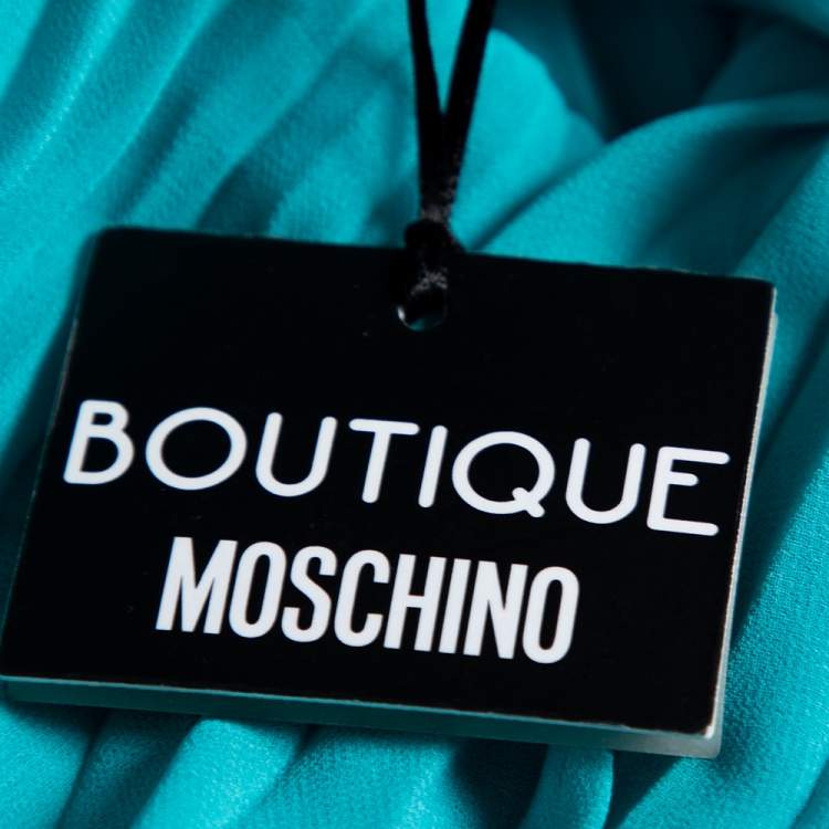 Pre Owned Boutique Moschino Turquoise Blue Plisse Chiffon Overlay Detail Midi Dress S 