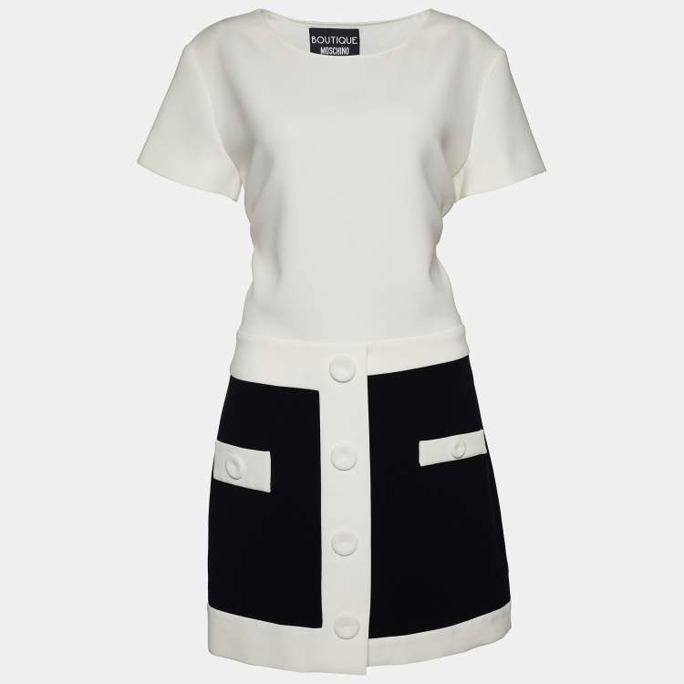 Pre Owned Boutique Moschino Monochrome Crepe Knee-Length Dress M
