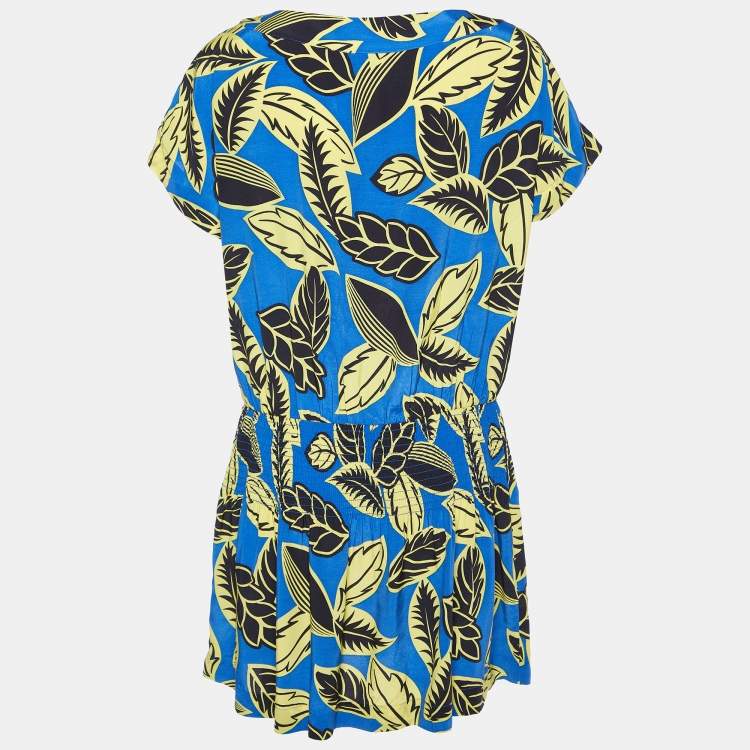 Pre Owned Boutique Moschino Blue Printed Rayon Shirred Detail Mini Dress S