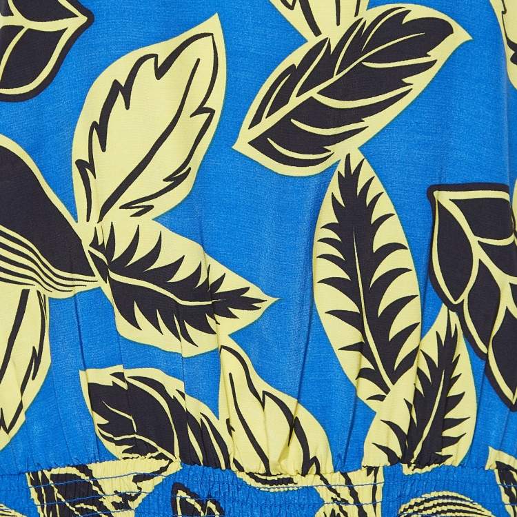 Pre Owned Boutique Moschino Blue Printed Rayon Shirred Detail Mini Dress S