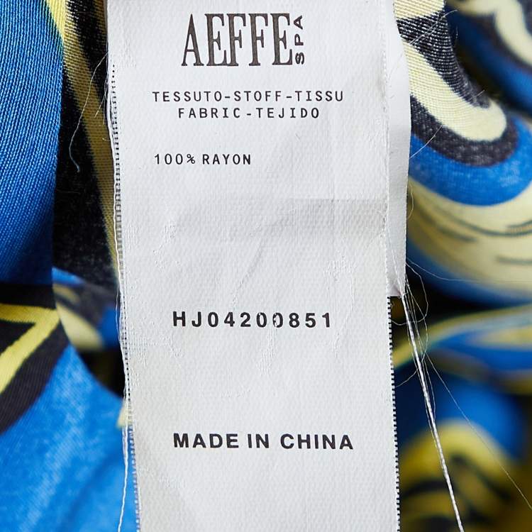 Pre Owned Boutique Moschino Blue Printed Rayon Shirred Detail Mini Dress S