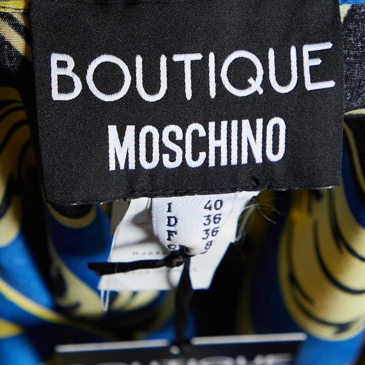 Pre Owned Boutique Moschino Blue Printed Rayon Shirred Detail Mini Dress S