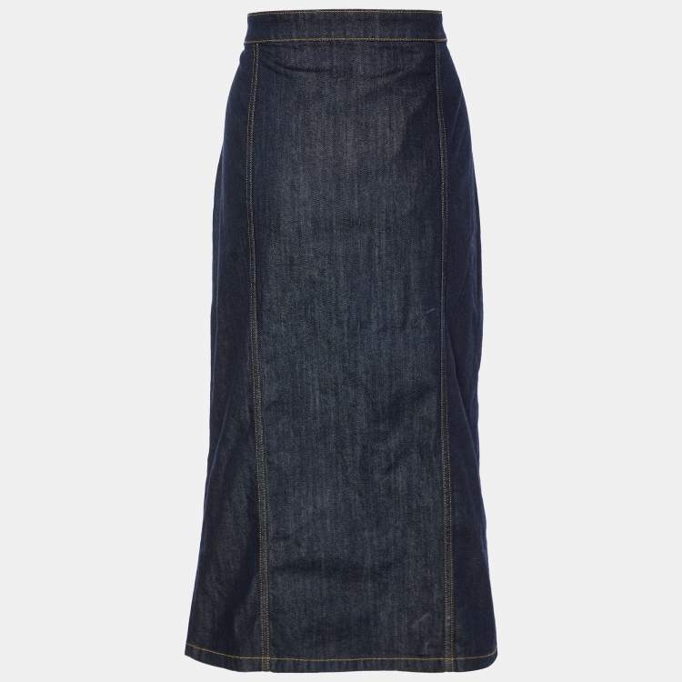 Pre Owned Boutique Moschino Navy Blue Denim Star & Moon Detail Midi Skirt L