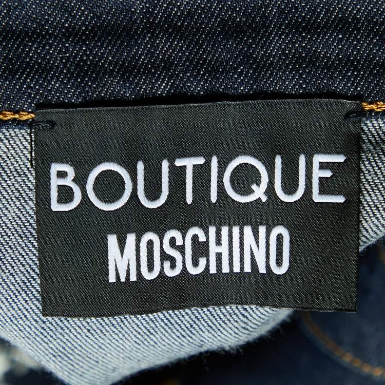 Pre Owned Boutique Moschino Navy Blue Denim Star & Moon Detail Midi Skirt L