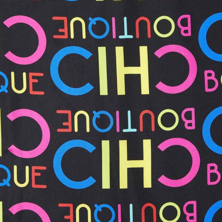 Pre Owned Boutique Moschino Black Chic Boutique Printed Silk Square Scarf