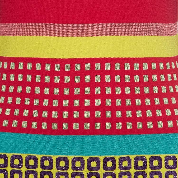 Pre Owned Boutique Moschino Patterned Lurex Knit Mini Dress M