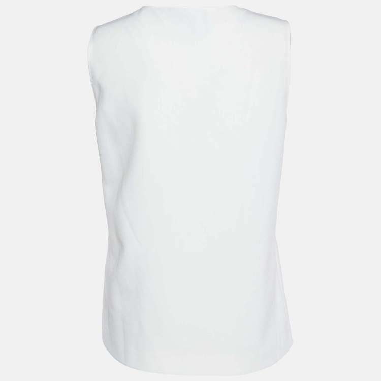 Pre Owned Boutique Moschino White Printed Crepe Sleeveless Top S