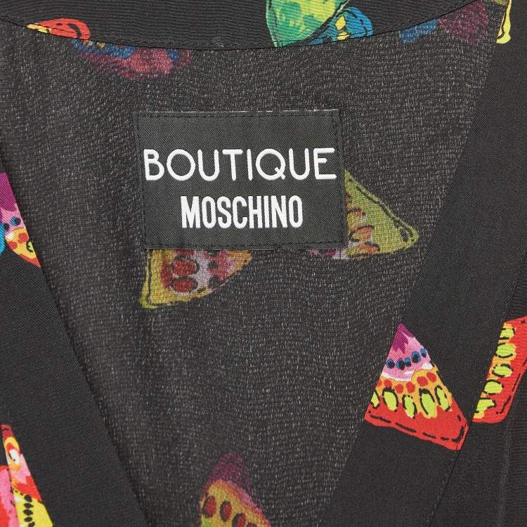 Pre Owned Boutique Moschino Black Butterfly Print Tiered Midi Dress S
