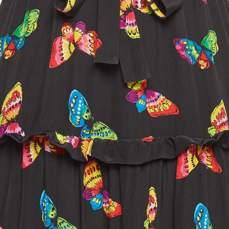 Pre Owned Boutique Moschino Black Butterfly Print Tiered Midi Dress S