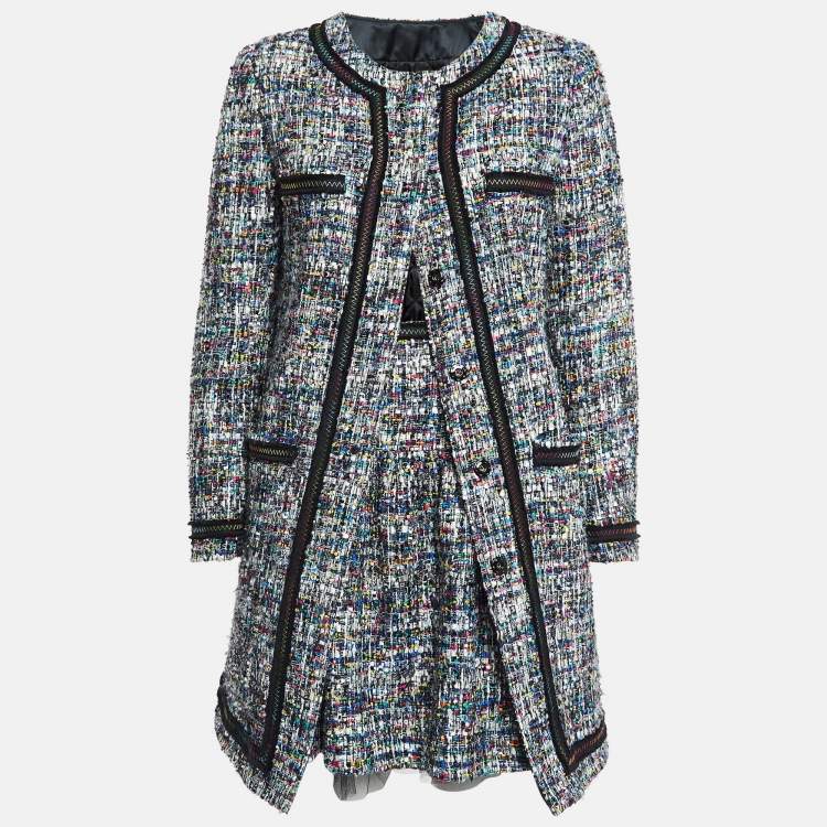 Pre Owned Boutique Moschino Black Tweed Coat and Skirt Suit M