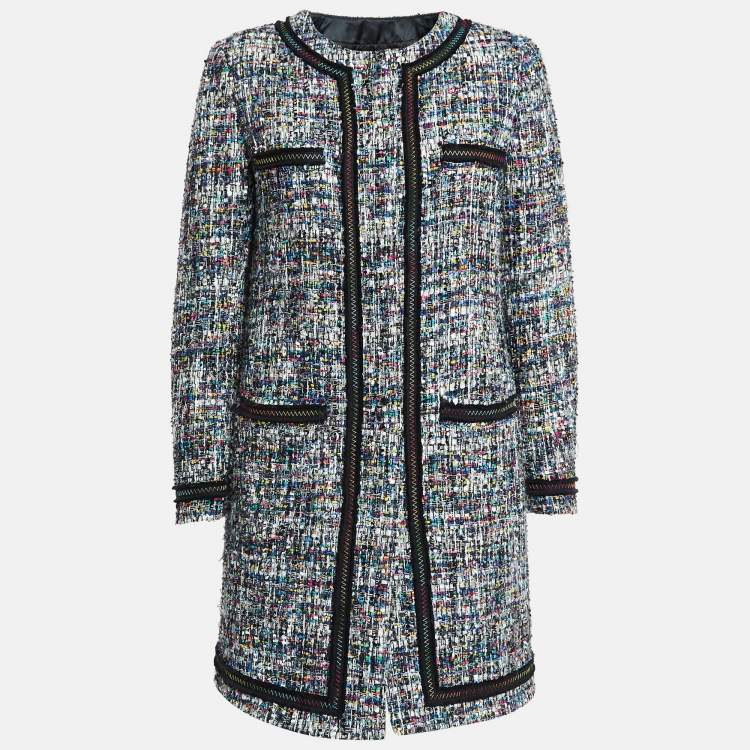 Pre Owned Boutique Moschino Black Tweed Coat and Skirt Suit M