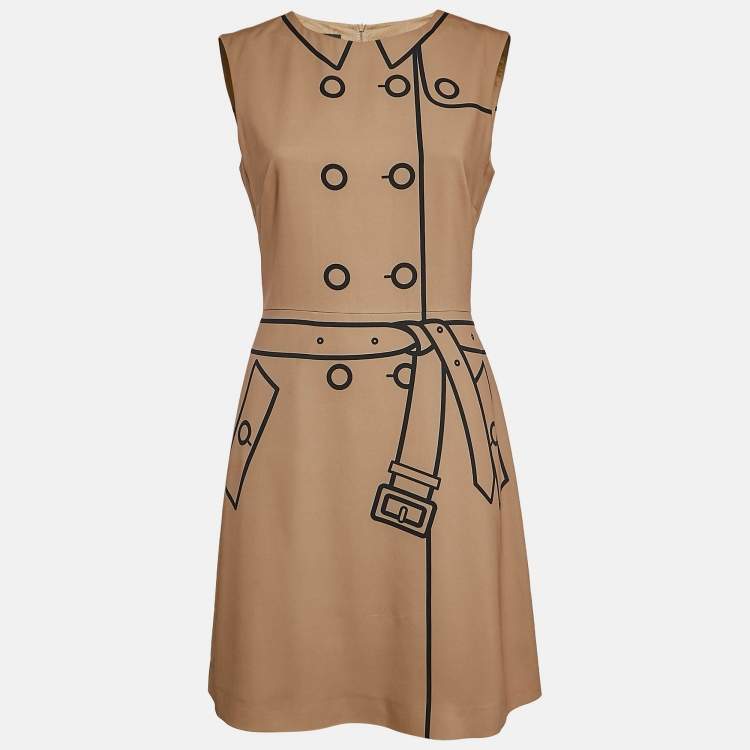 Pre Owned Boutique Moschino Beige Printed Chiffon Sleeveless Sheath Dress M