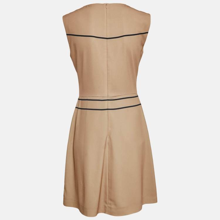 Pre Owned Boutique Moschino Beige Printed Chiffon Sleeveless Sheath Dress M