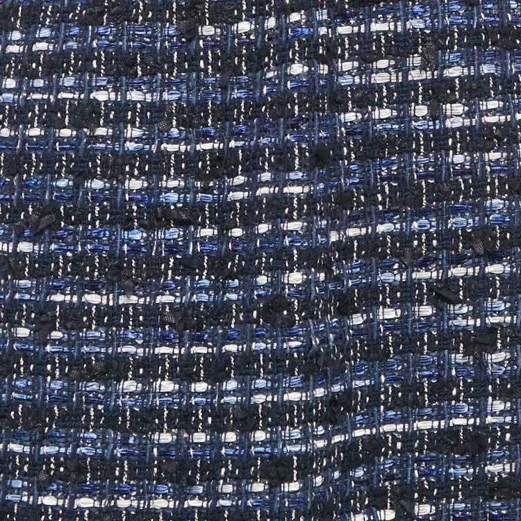 Pre Owned Boutique Moschino Blue Tweed Fringed Pencil Skirt M