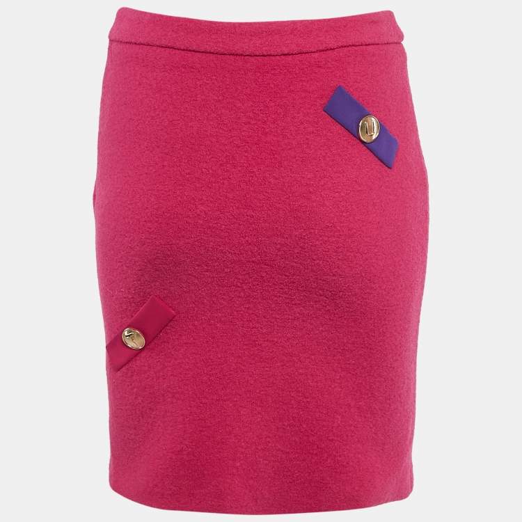 Pre Owned Boutique Moschino Pink Embellished Wool Pencil Skirt S