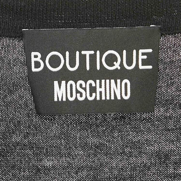 Pre Owned Boutique Moschino Black Wool Blend Lace Trim Detail Belted Midi Dress M