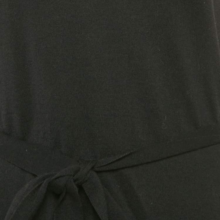 Pre Owned Boutique Moschino Black Wool Blend Lace Trim Detail Belted Midi Dress M