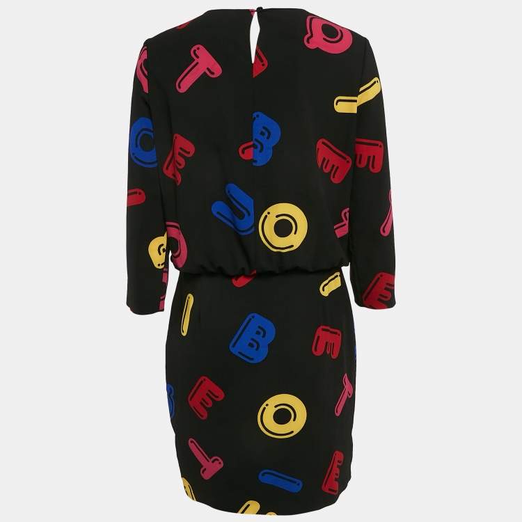 Pre Owned Boutique Moschino Black Alphabets Print Crepe Short Dress M