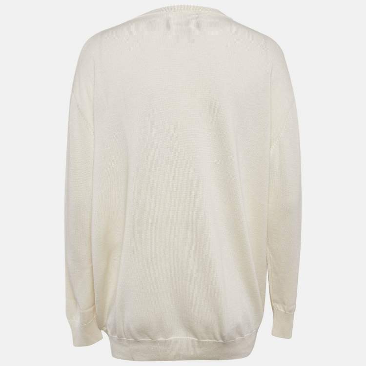 مملوكة مسبقًا Boutique Moschino Cream Logo Intarsia Silk Knit Sweatshirt XL