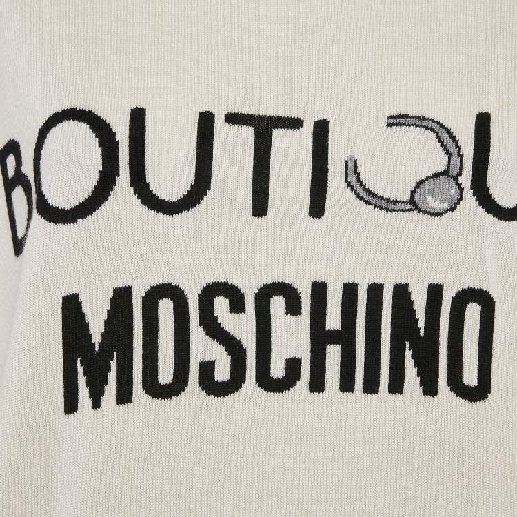 مملوكة مسبقًا Boutique Moschino Cream Logo Intarsia Silk Knit Sweatshirt XL
