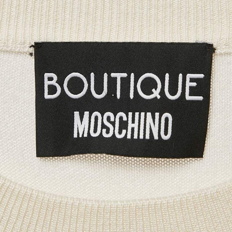 مملوكة مسبقًا Boutique Moschino Cream Logo Intarsia Silk Knit Sweatshirt XL