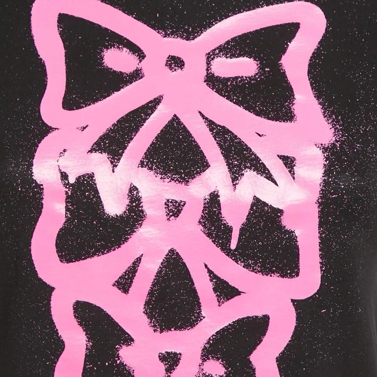 Pre Owned Boutique Moschino Black Bow Print Cotton Crew-Neck T-Shirt S