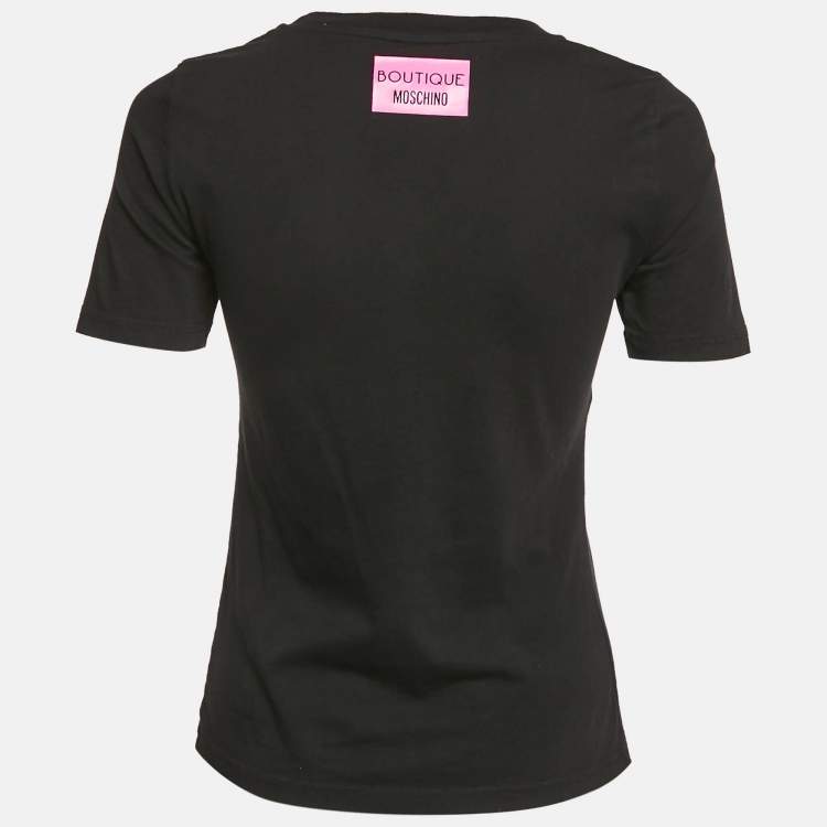 Pre Owned Boutique Moschino Black Bow Print Cotton Crew-Neck T-Shirt S