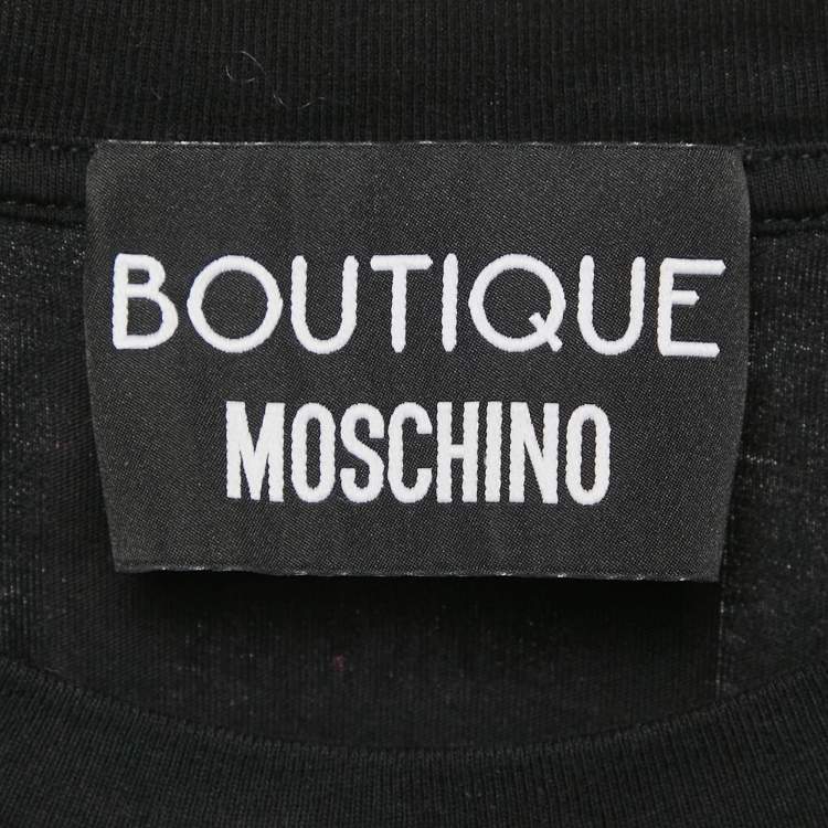 Pre Owned Boutique Moschino Black Bow Print Cotton Crew-Neck T-Shirt S