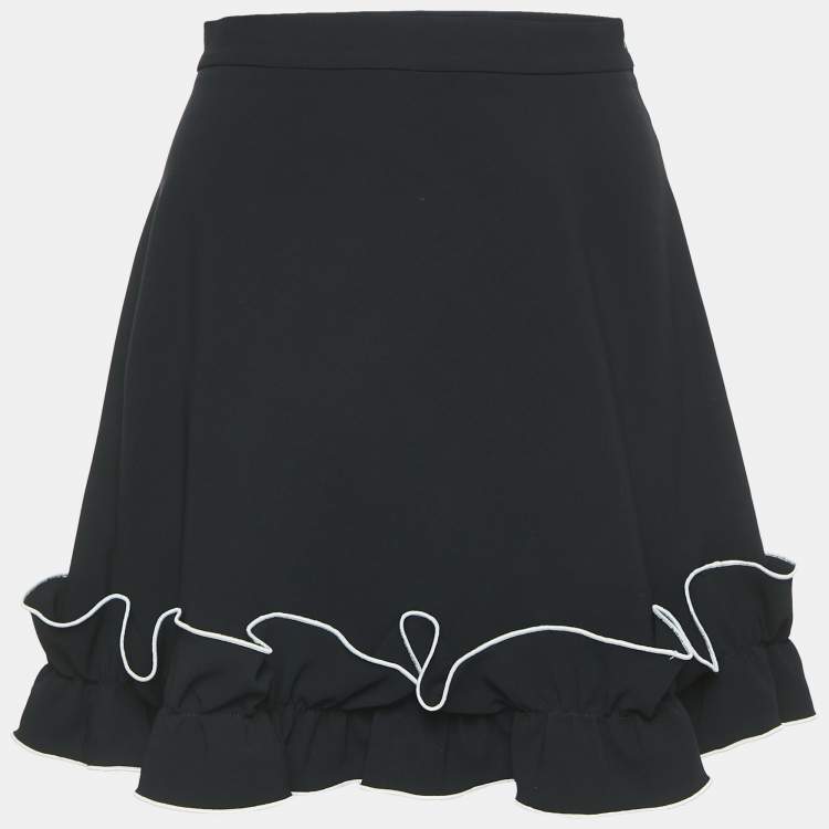 Pre Owned Boutique Moschino Black Crepe Ruffled Mini Skirt S