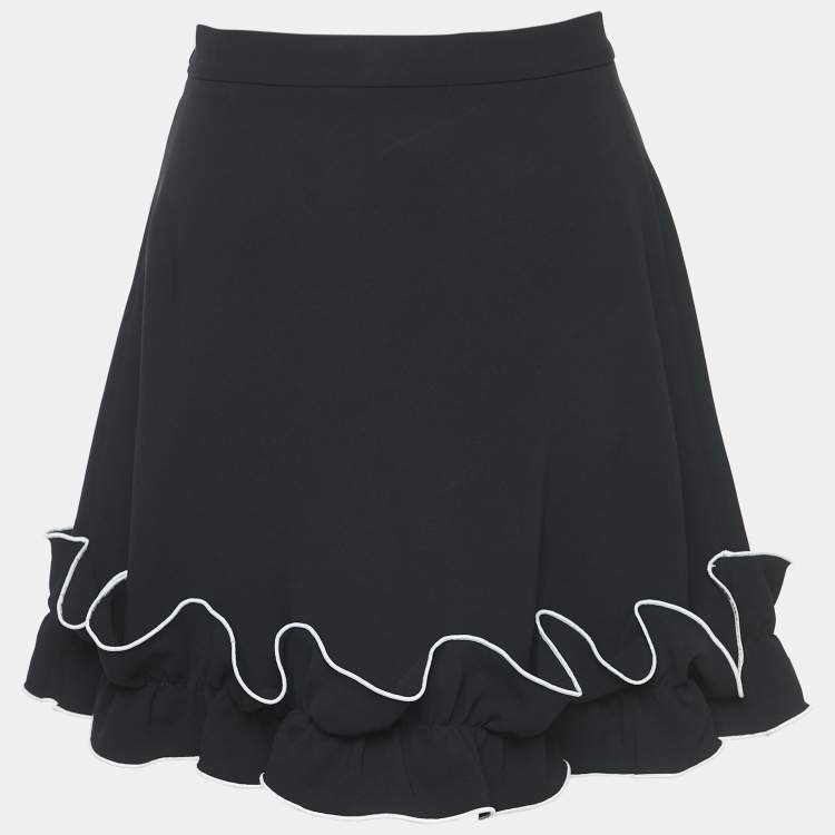 Pre Owned Boutique Moschino Black Crepe Ruffled Mini Skirt S
