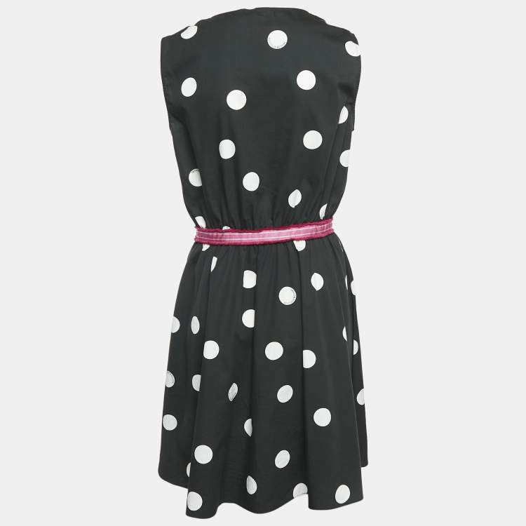 مملوكة مسبقًا Boutique Moschino Black Polka Dot Print Cotton Trimmed Sleeveless Short Dress M