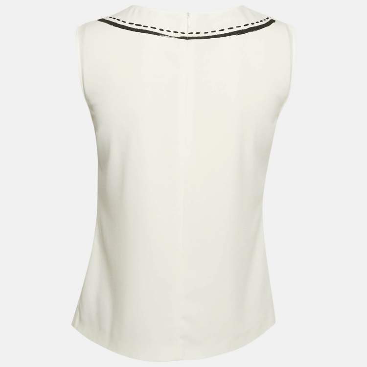 Pre Owned Boutique Moschino White Collar Print Crepe Sleeveless Top S