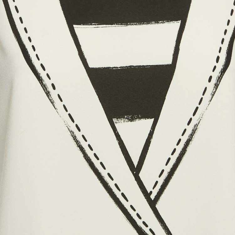 Pre Owned Boutique Moschino White Collar Print Crepe Sleeveless Top S