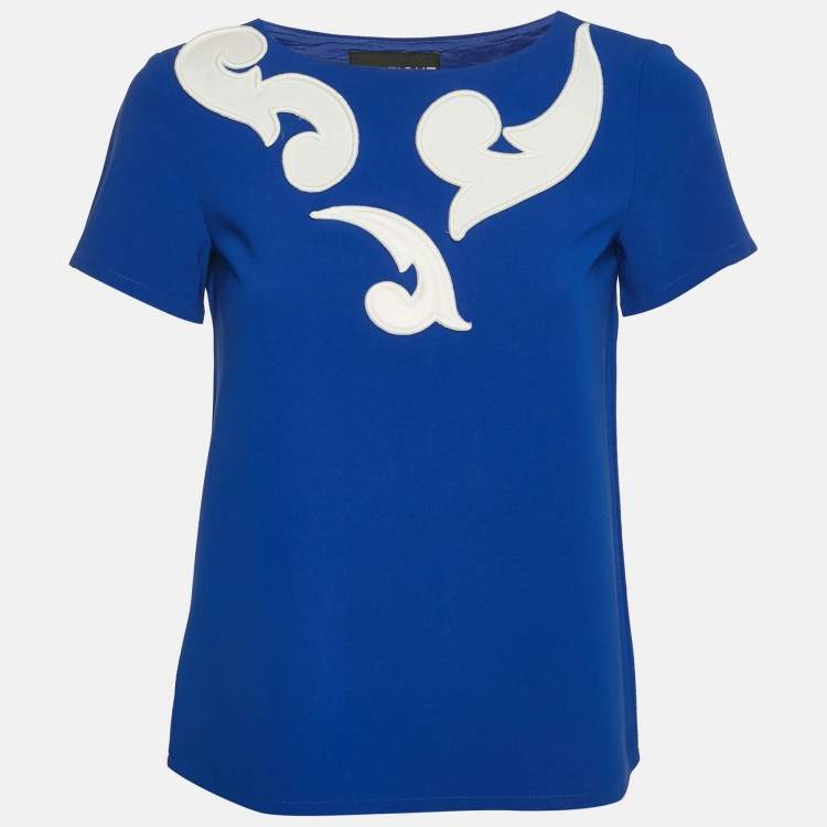Pre Owned Boutique Moschino Blue Applique Crepe Top S