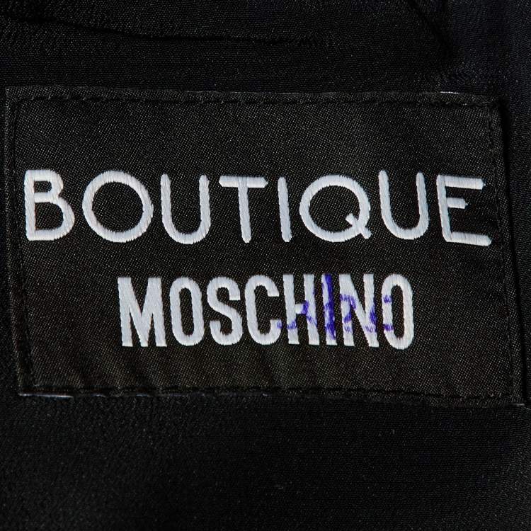 Pre Owned Boutique Moschino Black Crepe Apple Embroidered Shift Dress M