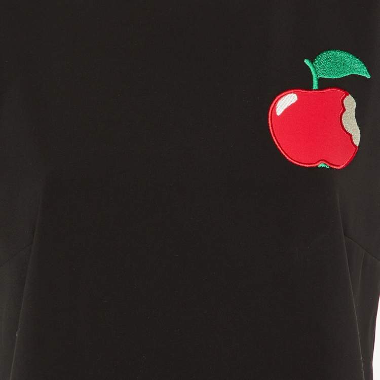Pre Owned Boutique Moschino Black Crepe Apple Embroidered Shift Dress M
