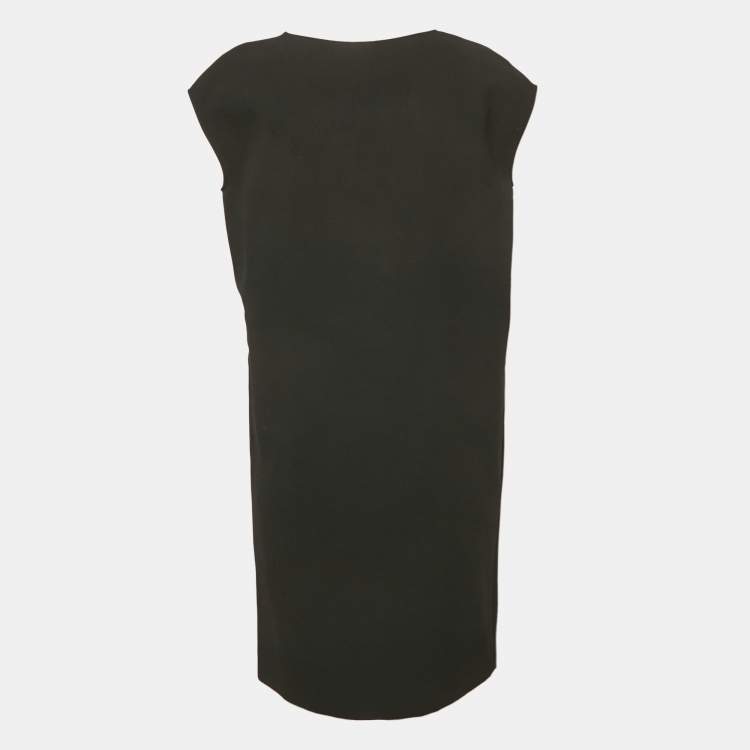 Pre Owned Boutique Moschino Black Printed Crepe Shift Dress S
