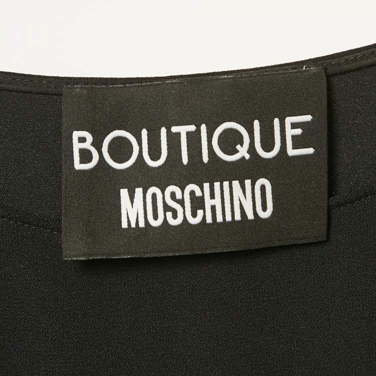 Pre Owned Boutique Moschino Black Printed Crepe Shift Dress S