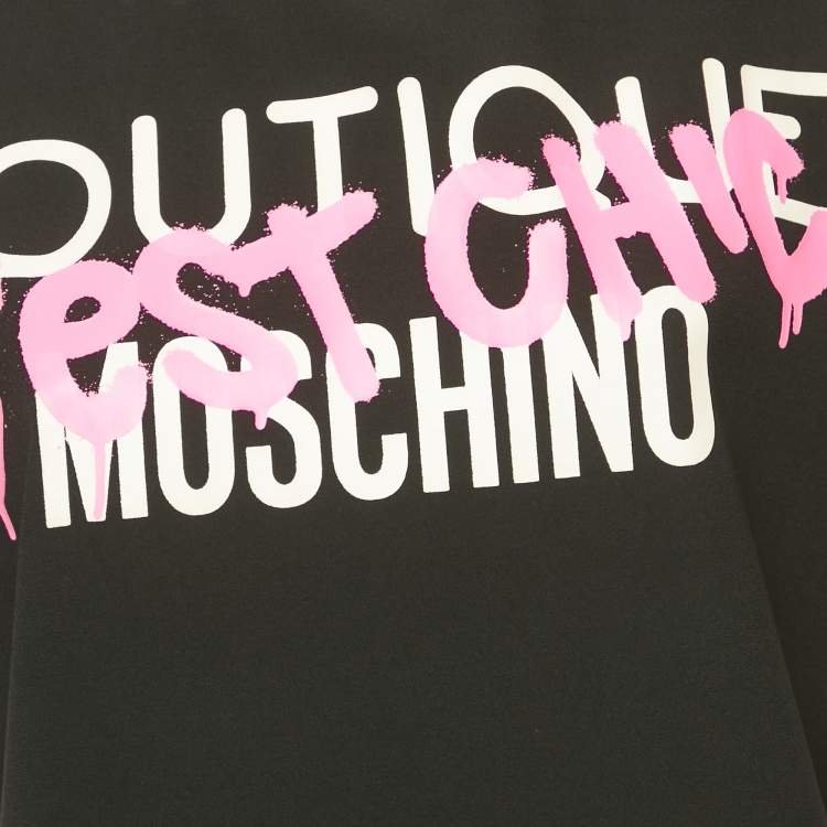 Pre Owned Boutique Moschino Black Printed Crepe Shift Dress S