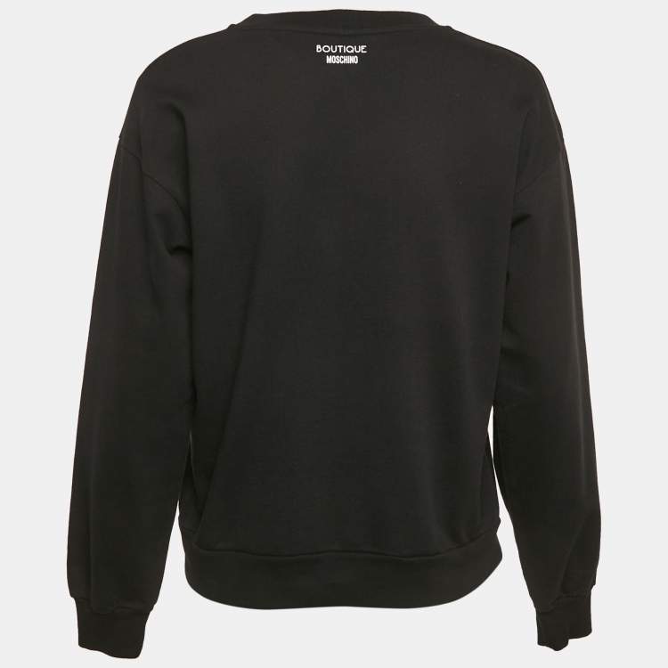 Pre Owned Boutique Moschino Black Printed Cotton Knit Sweatshirt S