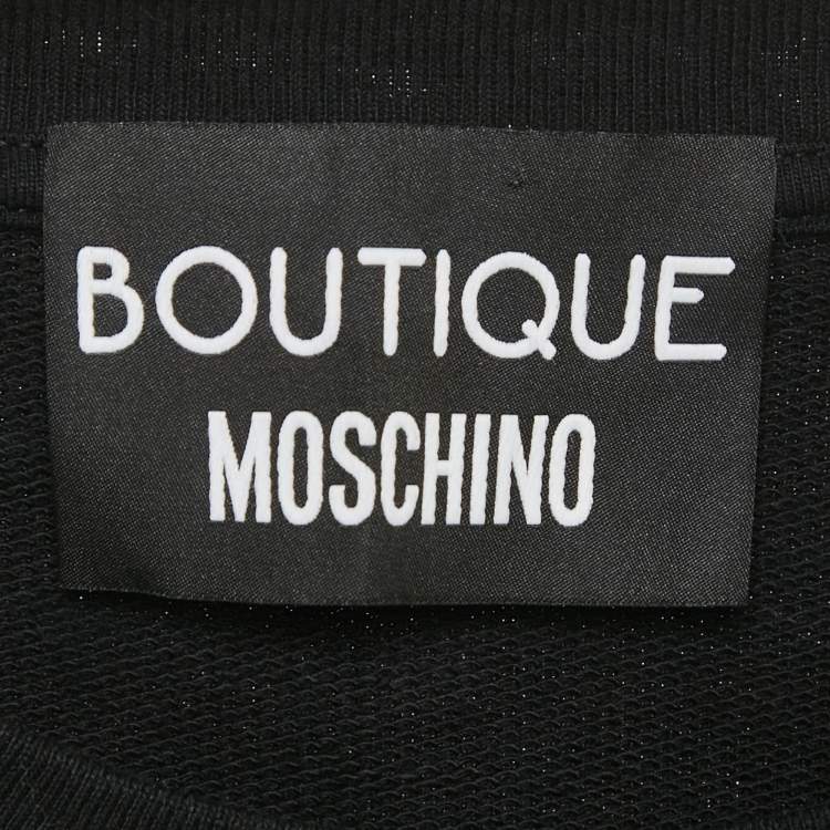 Pre Owned Boutique Moschino Black Printed Cotton Knit Sweatshirt S