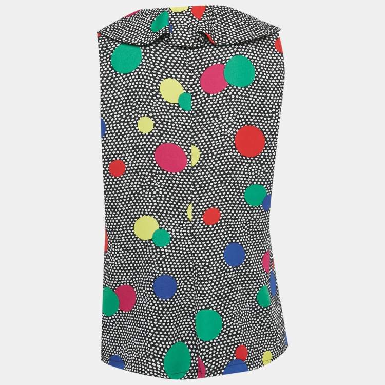 Pre Owned Boutique Moschino Black Dots Print Crepe Ruffled Top L