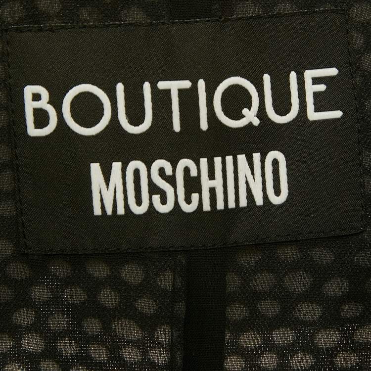 Pre Owned Boutique Moschino Black Dots Print Crepe Ruffled Top L