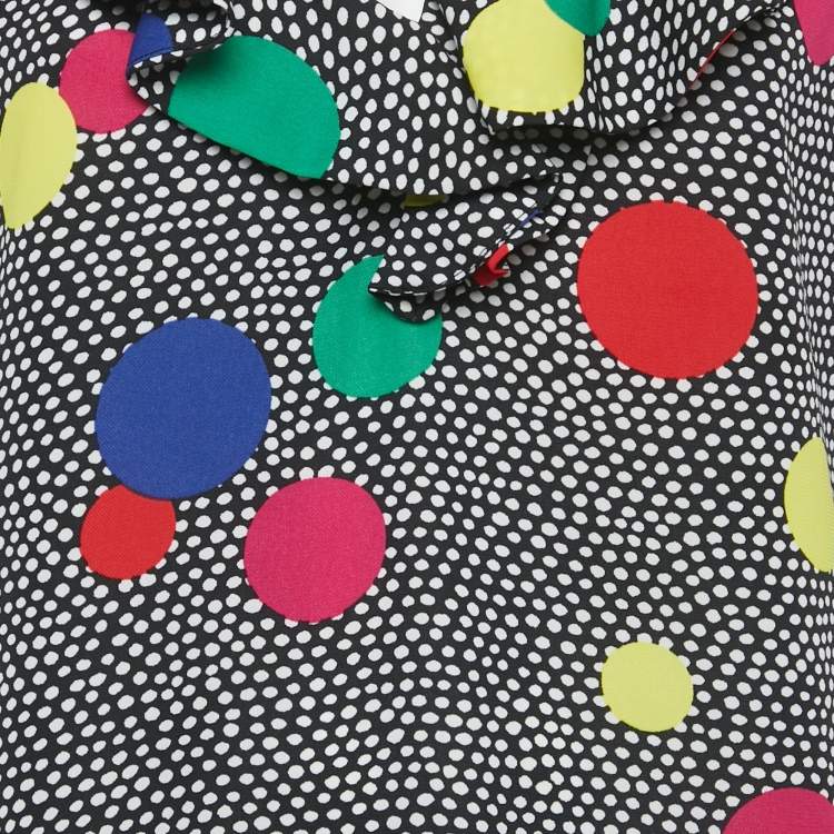 Pre Owned Boutique Moschino Black Dots Print Crepe Ruffled Top L