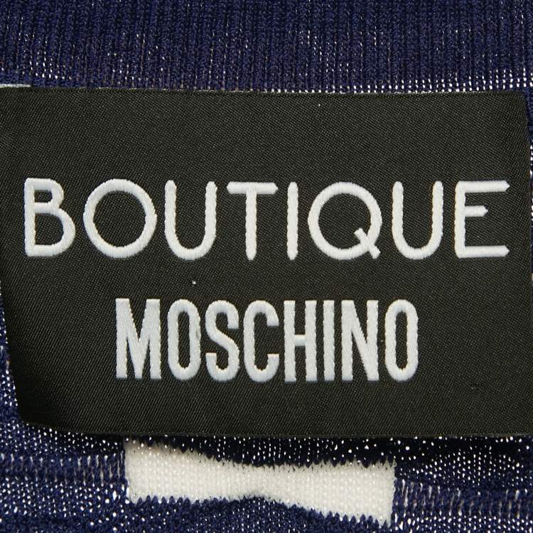 Pre Owned Boutique Moschino Navy Blue /White Striped Knit Mini Dress S