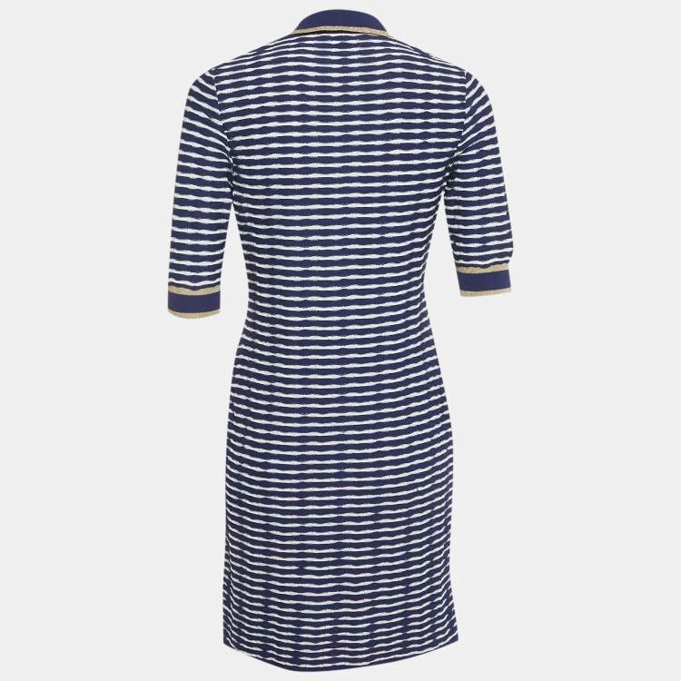 Pre Owned Boutique Moschino Navy Blue /White Striped Knit Mini Dress S